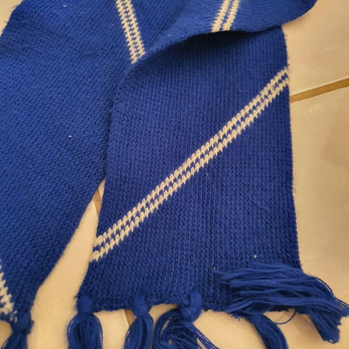 Children's scarf like new, blue with fringes