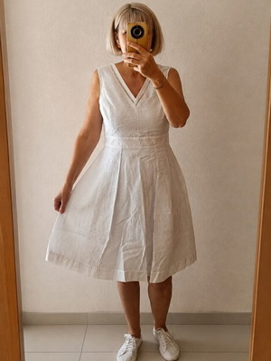 United Colors of Benetton White Textured Dress, 50s Fit & Flare, Size M
