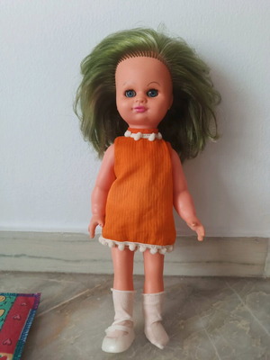 Vintage doll used, missing one shoe, with blanket and pillow gift
