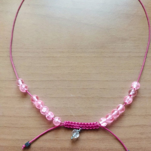 Necklace with beads and macrame handmade pink new