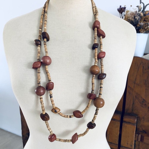 Handmade vintage necklace with wooden beads new