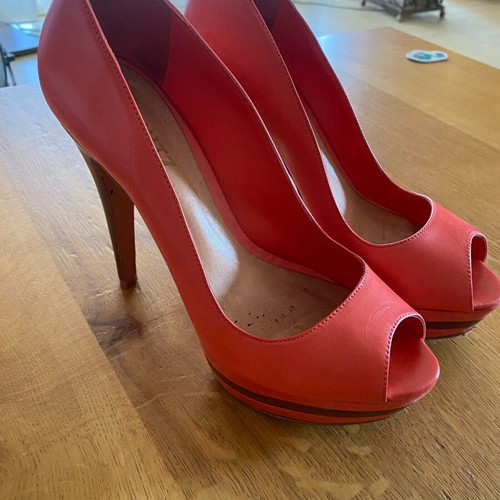 Schutz peep toe pumps used, coral color, size 41, wooden heel