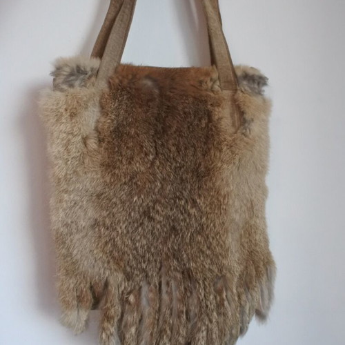 Fur shoulder bag used, beige