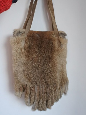 Fur shoulder bag used, beige