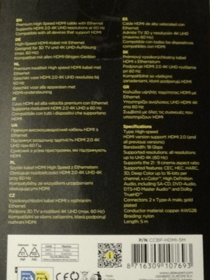 Cablexpert Premium Series HDMI Cable 5 Meters New