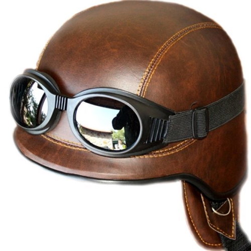 Motorcycle helmet brown matte military replica USA army with goggles