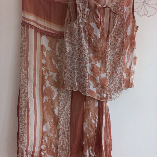 Summer set asymmetric silk like new, beige and brown
