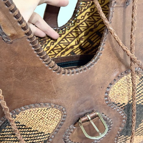 Leather nattan handmade vintage tote bag used, shoulder, brown