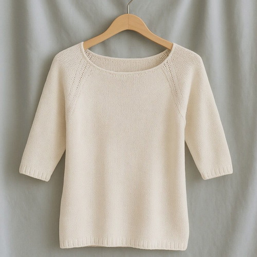 Knitted summer blouse white like new, size S/M, 3/4 sleeves