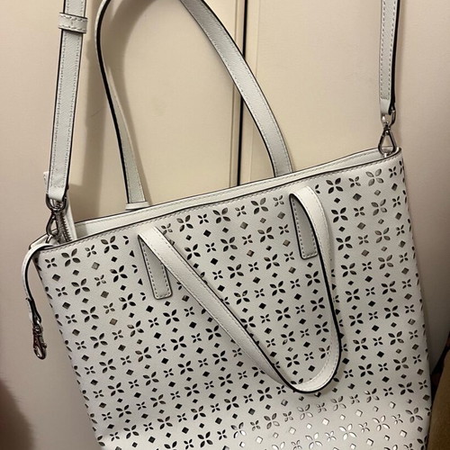 Michael Kors leather shoulder bag white with silver leaf pattern