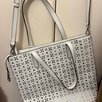 Michael Kors leather shoulder bag white with silver leaf pattern