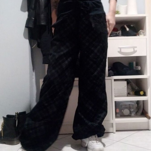 Wide plaid corduroy pants used, size S, Salina