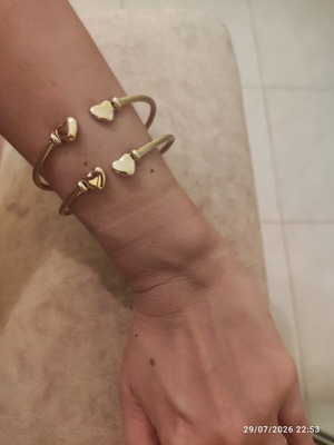 Women's Steel Bracelets Set of 2 with Heart Details Gold Tone New