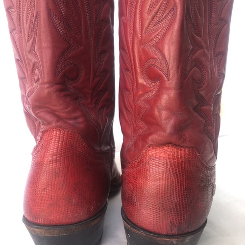 Justin Teju Lizard Cowboy Boots used, size 10.5D, red leather