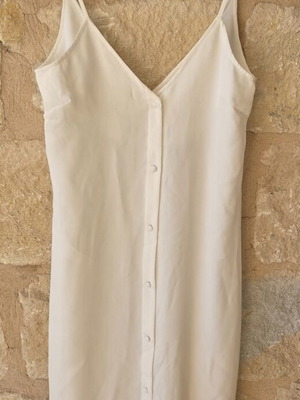 White Button Front Cami Slip Dress V-Neck