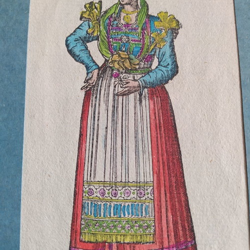Chalcography traditional Chios costume 1688 used hand-colored