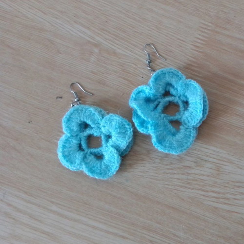 Knitted earrings handmade in blue color new