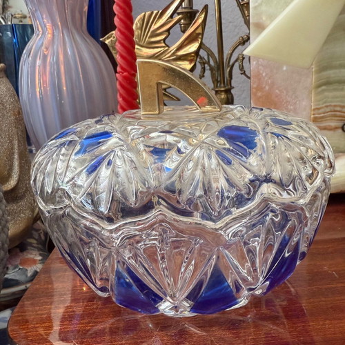 Crystal fondue pot used with discolorations, 16x9.5 cm