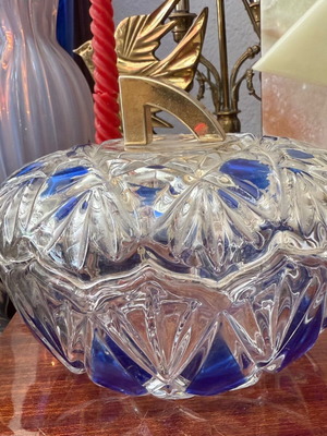 Crystal fondue pot used with discolorations, 16x9.5 cm