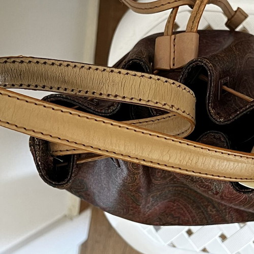 Etro Paisley Print Bucket Bag used, shoulder, brown