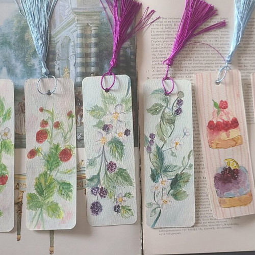 Handmade bookmarks with watercolors set of two, new