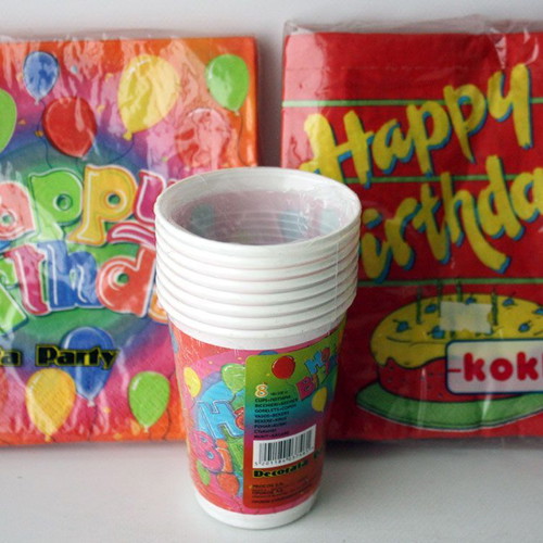 Vintage 90's Happy Birthday party set 40 napkins 8 cups Decorata new