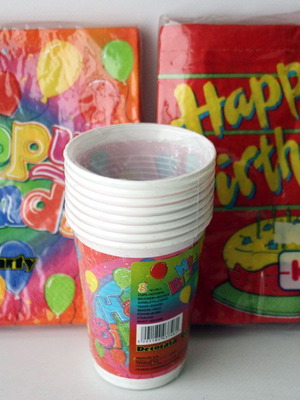 Vintage 90's Happy Birthday σετ πάρτυ 40χ χαρτοπετσέτες 8χ ποτήρια Decorata καινούργια