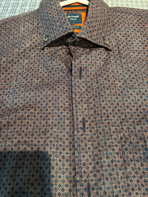 Olymp Casual Fit men's shirt like new, brown with blue geometric pattern