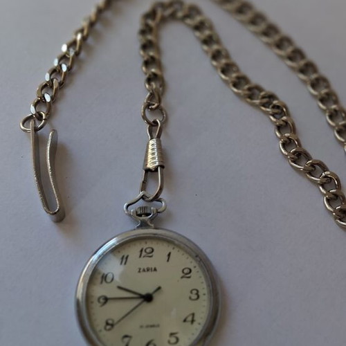 ZARIA Retro pocket watch used, wind-up, gray and silver