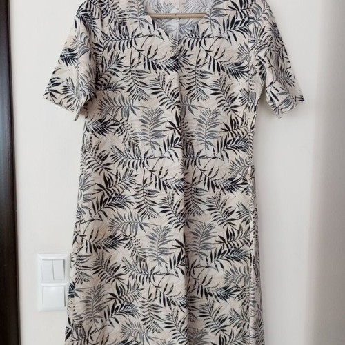 Dress with tropical print, size L, black and beige