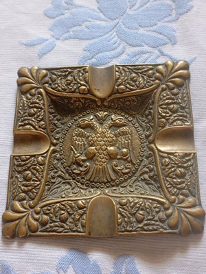 Brass ashtray and matchbox set used