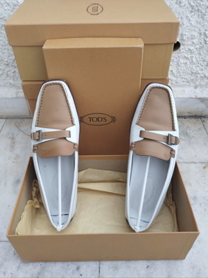 Tod's women's moccasins used, size 39.5, white and beige