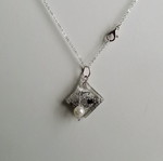 Handmade necklace "M" new, white and silver with rhombus and Shinny inscription