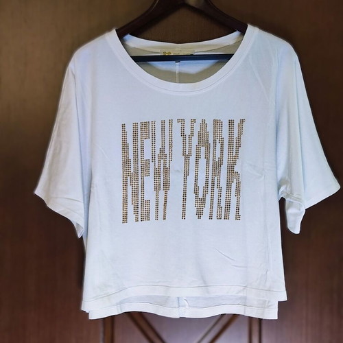 Zic Zac White Crop Top New York with Gold Rhinestones like new, One Size