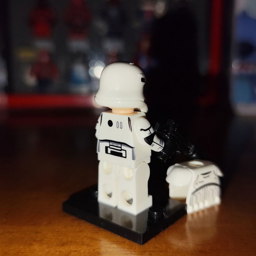 First Order Stormtrooper figure like new with base and blaster