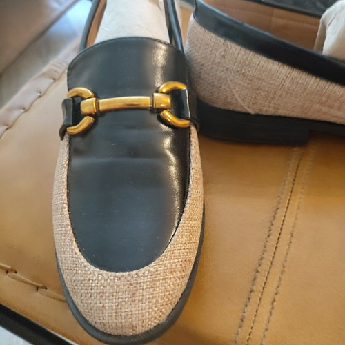Shein unisex loafers, raffia and patent leather, size 43