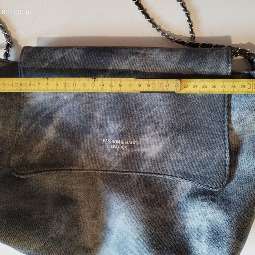 Shein shoulder bag faux leather denim print with silver chain new