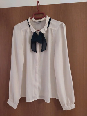Vero Moda shirt used, sweet sugar color with dark blue bow, size S