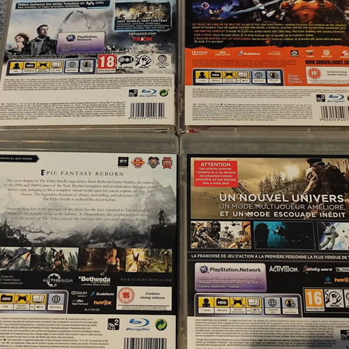 PlayStation 3 games pack used, Defiance, Borderlands, Call of Duty, Skyrim
