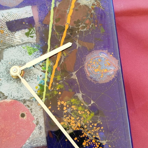 Wall clock handmade with blown glass and fish design, new