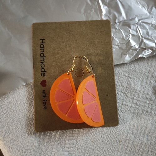 Our Vutamin C earrings orange pink 3D printed hand painted made to order