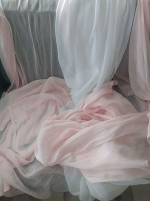 Curtains for Girl's Room like new, white center and pink edges
