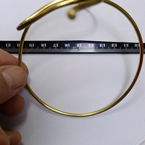 Bracelet handmade, new, gold color, solid brass, hammered snake design