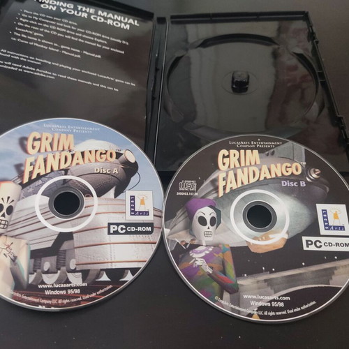 Grim Fandango PC CD-ROM original LucasArts 2 CDs with DVD case