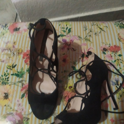 Lace-up sandals used, black, size 36, suede with laces