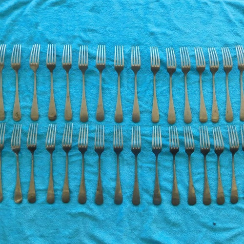 Set of 35 used alpacca dinner forks, about 120 years old