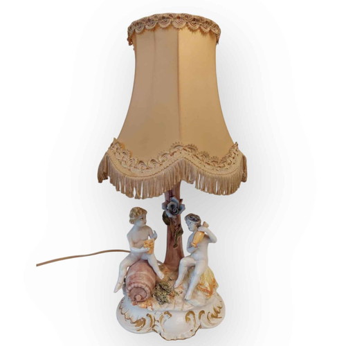 Bassano Porcelain Table Lamp with Romantic Cherubs, Like New
