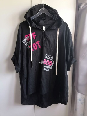 New Style long linen-viscose hooded blouse XXL, black
