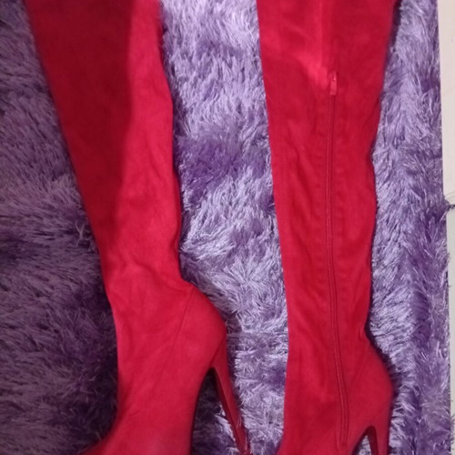 Over-the-knee boots new, red velvet, heel height 17cm, size 38