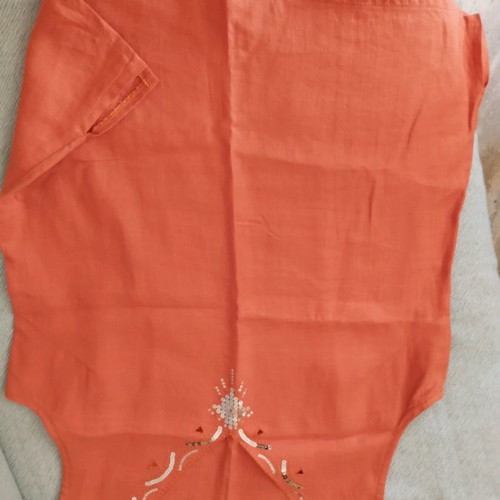 Linen women's sleeveless blouse used, orange, size 2